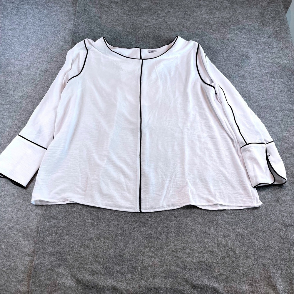 Studio 1886 Womens Long Sleeve Blouse White Contrast Trim 1X Plus Size‎ Career